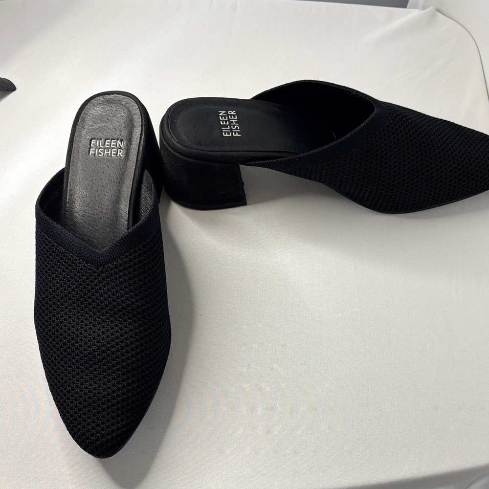 Eileen Fisher Black Mesh Mules
